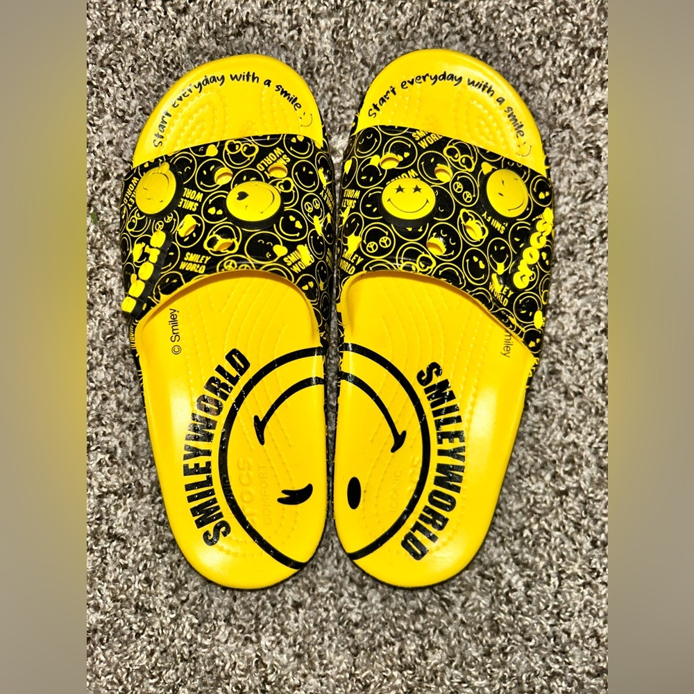 CROCS Yellow Smiley Slide Sandals